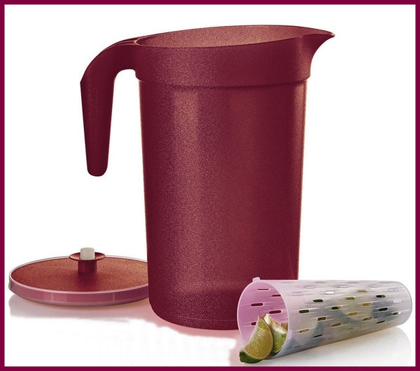 TUPPERWARE STARLIGHT SPARKLING MERLOT CELEBRATIONS 1-GAL PITCHER W/ 3-PART PUSH BUTTON SEAL & INFUSION INSERT - Plastic Glass and Wax