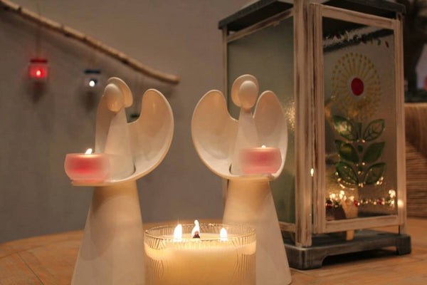 PartyLite ANGEL HEART GLAZED CERAMIC POTTERY TEALIGHT CANDLE HOLDER NIB - Plastic Glass and Wax