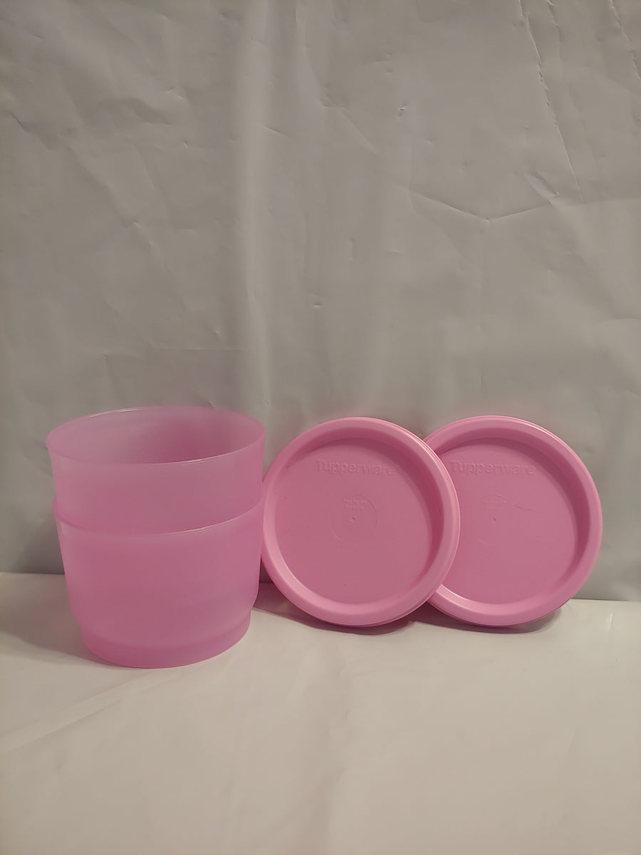 NEW Tupperware PINK Clear Snack Cup Set/2 - 4 oz Dip Dressing Sauce Fruit  Lunch