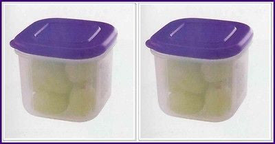 Tupperware SET of 2 - 200 mL / 3/4 c Sheer Clear Mates Square Mini Clear GRAPE FIZZ Seal - Plastic Glass and Wax ~ PGW