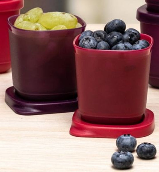 TUPPERWARE 4-Pc RED & PURPLE MINI 110mL Square Round CUBIX Storage Containers Keepers w/ Seals
