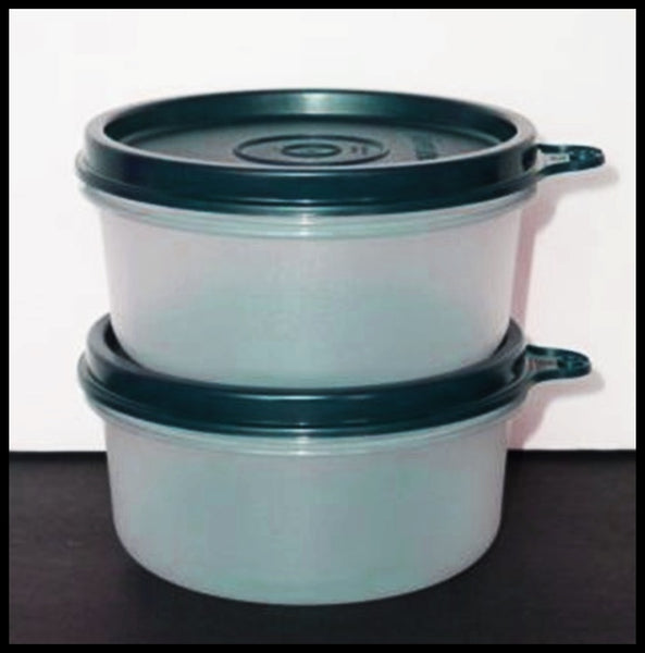 TUPPERWARE 2 8-oz Serving Center Storage Container Snack Bowls with Charcoal Black Seals - Plastic Glass and Wax