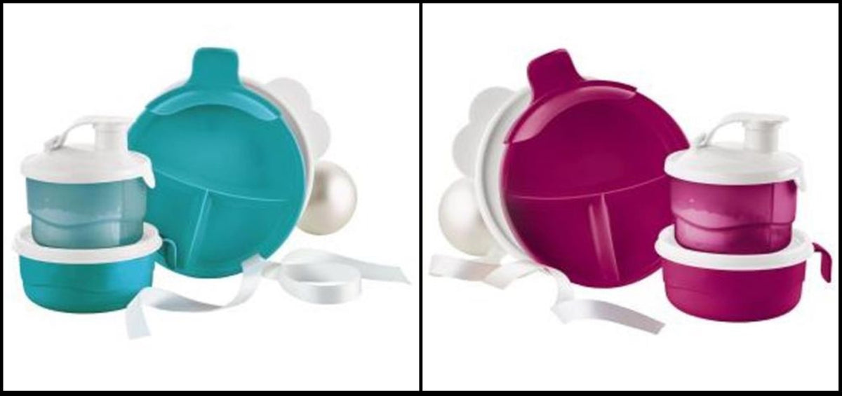 Tupperware Brand Tupperkids Feeding Set - Bacio, Tropical Water & Margarita  Colors - Includes Divided Dish & Sip 'N Care Sippy Cup