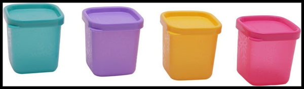 TUPPERWARE SET/4 MINI SQUARE ROUND COLORED 80mL FREEZER MATES PLUS CONTAINERS