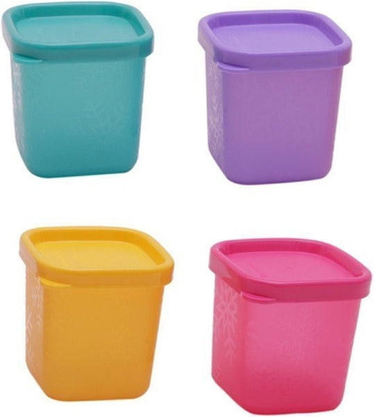 TUPPERWARE SET/4 MINI SQUARE ROUND COLORED 80mL FREEZER MATES PLUS CONTAINERS