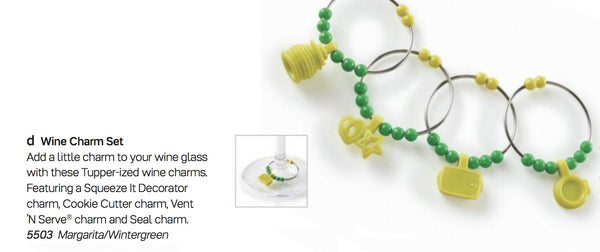 Tupperware Set of 8 Charms Wine / Stemmed Glass Drink Markers Wintergreen & Margarita