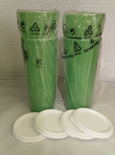 TUPPERWARE BEVERAGE SERVING SET 1 GALLON CLASSIC PITCHER & 4 TUMBLERS LIME GREEN SNOW WHITE SEALS - Plastic Glass and Wax