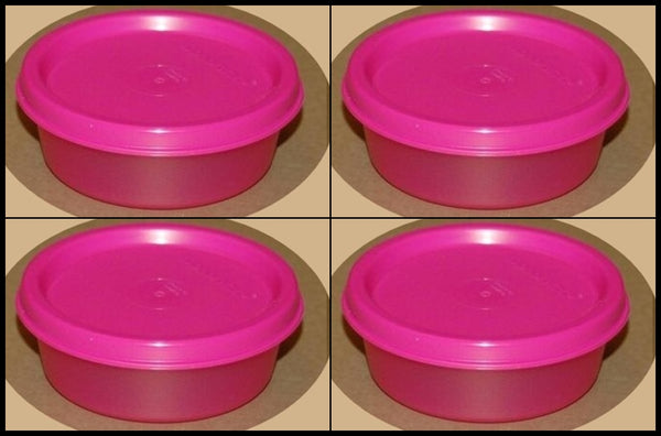 TUPPERWARE Mini Snack Cups 4 SHEER BASE w/ PURPLE ~ SALSA VERDE ~ RED ~ PINK SEALS NEW