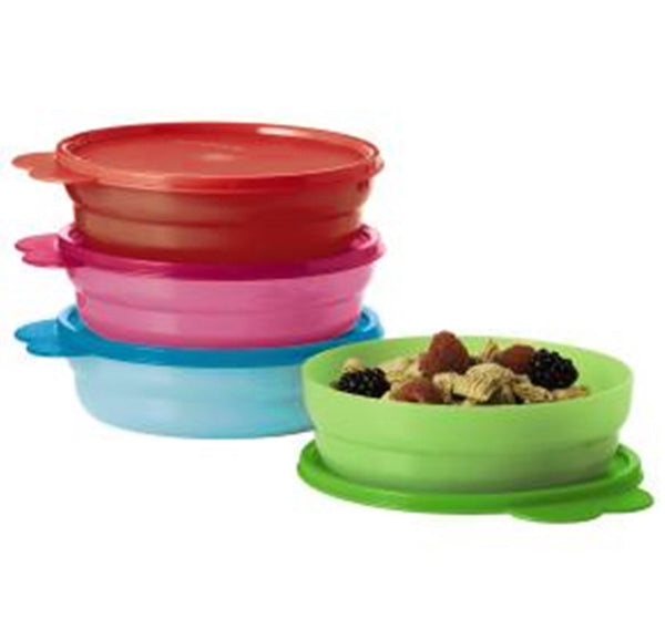 TUPPERWARE 8-Pc IMPRESSIONS SET 4 MICROWAVE CEREAL BOWLS & 4 16-oz STRAW SEAL TUMBLERS RARE