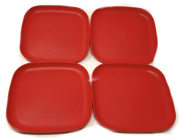 Tupperware 8" Square Microwave Luncheon Plates 4 Colored Yellow, Orange, Guava, & Mango - Plastic Glass and Wax