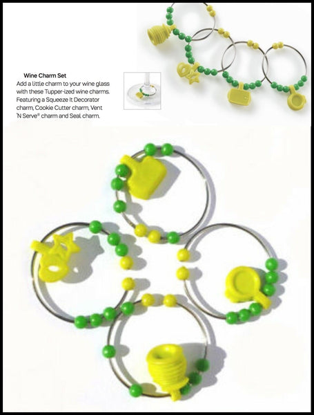 Tupperware Set of 8 Charms Wine / Stemmed Glass Drink Markers Wintergreen & Margarita