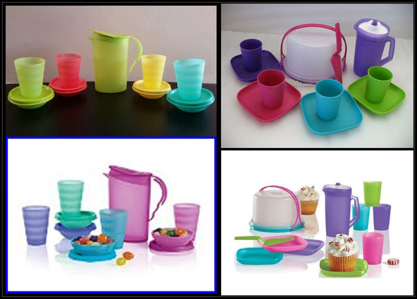Tupperware 7-oz Bell Tumblers w/ Domed Sippy Sipper Seals Blue Yellow Red & Green NEW