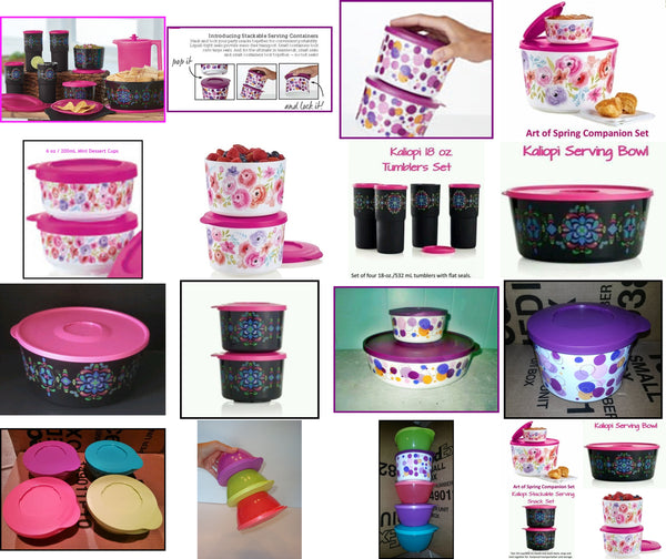 TUPPERWARE 2 ART OF SPRING FLORAL SNAP TOGETHER DESSERT SNACK CUPS FUCHSIA PINK SEALS - Plastic Glass and Wax