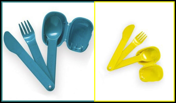 Tupperware ON THE GO ALL IN ONE 3-Pc CUTLERY SET w/ Fork, Spoon, Knife IN SUGAR SNOW WHITE