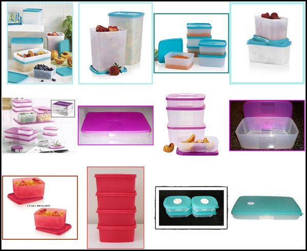 TUPPERWARE FREEZE-IT TWO (2) SQUARE ROUND FREEZER STORAGE CONTAINERS 1.5-c & 6-c AQUAMARINE - Plastic Glass and Wax ~ PGW