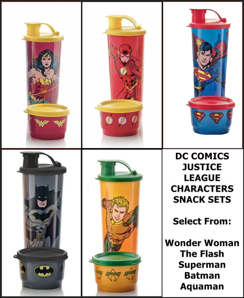 TUPPERWARE 2-Pc DC COMIC On-the-Go Snack Set Tumbler & Snack Cup - AQUAMAN - Plastic Glass and Wax ~ PGW