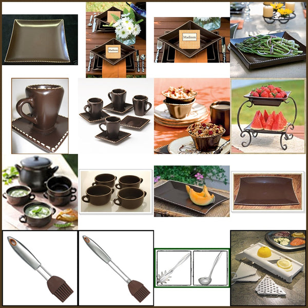 SOUTHERN LIVING @ HOME MARIO BATALI ITALIAN STITCH SET/2 SQUARE 8.5" SALAD PLATES - Plastic Glass and Wax