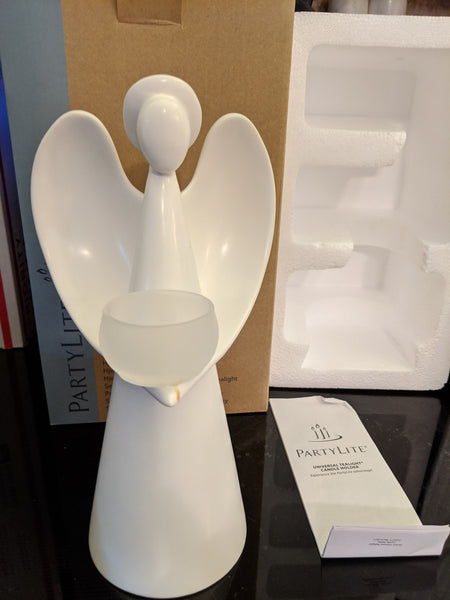 PartyLite ANGEL HEART GLAZED CERAMIC POTTERY TEALIGHT CANDLE HOLDER NIB - Plastic Glass and Wax
