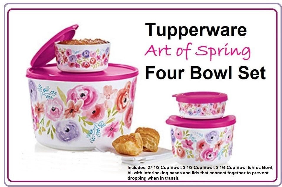 Tupperware Big Wonders Set of 4 Bowl Set, Pink & Orange, NEW!