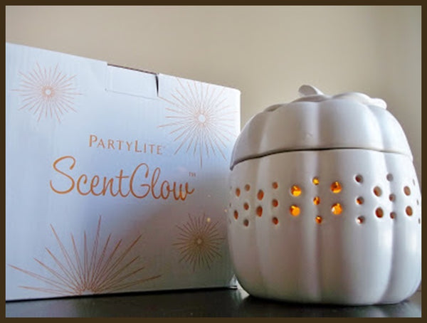 PartyLite Electric ScentGlow Glo Scent Plus Wax Aroma Melts Warmer 3-Pc AUTUMN PUMPKIN - Plastic Glass and Wax ~ PGW