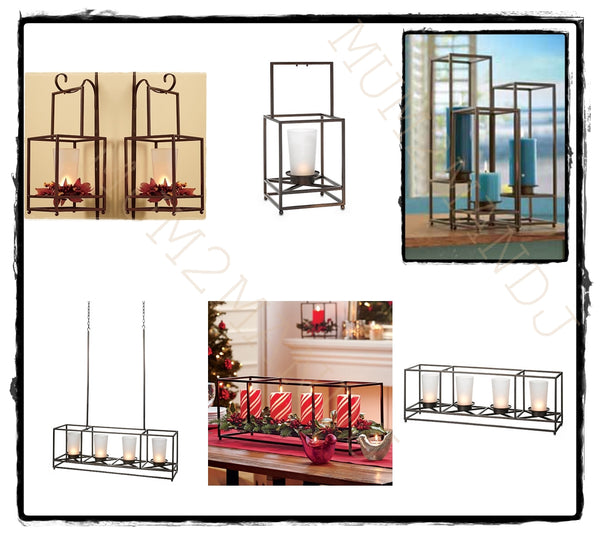 PartyLite FRAMEWORK LANTERN HANGING / TABLETOP CENTERPIECE CANDLE HOLDER - Plastic Glass and Wax