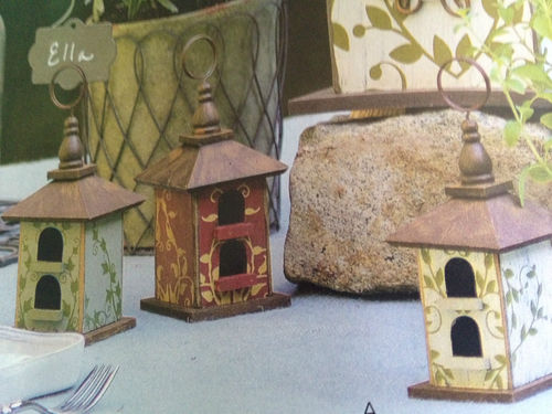 SOUTHERN LIVING AT HOME AVERY BIRD HOUSE TRIO / 3 DECORATIVE CARD HOLDER HANGING BIRDHOUSES - Plastic Glass and Wax ~ PGW