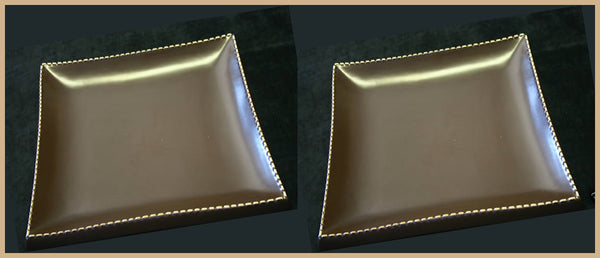 SOUTHERN LIVING @ HOME WH MARIO BATALI ITALIAN STITCH SET/2 SQUARE DINNER PLATES - Plastic Glass and Wax ~ PGW