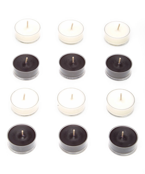 PartyLite Tealight Candles - 1 Box - 1 Dozen Tealights - 12 CANDLES BLACK & WHITE VANILLA