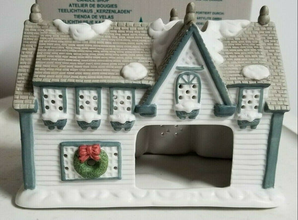 PartyLite GLAZED CERAMIC POTTERY CANDLE SHOP TEALIGHT CANDLE HOUSE HOLDER NIB