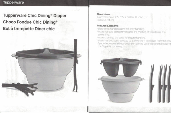 Tupperware DOUBLE DIP CHIC FONDUE Microwave Dipper Set w/ 4 Forks Red & Snow White