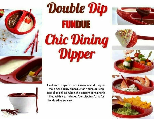 Tupperware DOUBLE DIP CHIC FONDUE Microwave Dipper Set w/ 4 Forks Red & Snow White