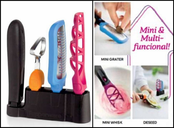 TUPPERWARE PREP CLICK-IT PEELER ACCESSORY SET 3 PEELERS 2 HANDLE 2 TRAYS GRATER WHISK SEEDER - Plastic Glass and Wax ~ PGW