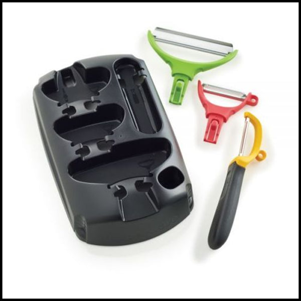 TUPPERWARE PREP CLICK-IT PEELER ACCESSORY SET 3 PEELERS 2 HANDLE 2 TRAYS GRATER WHISK SEEDER - Plastic Glass and Wax ~ PGW