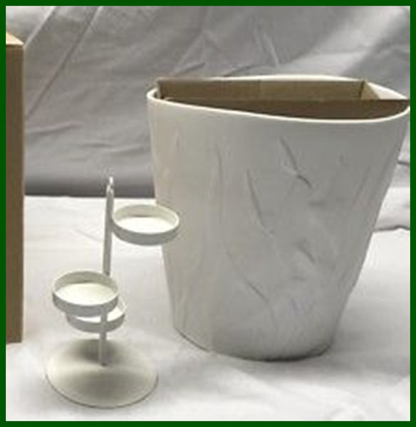 PARTYLITE CORAL SEA WHITE PORCELAIN HURRICANE CANDLE HOLDER w/ TEALIGHT TREE NIB