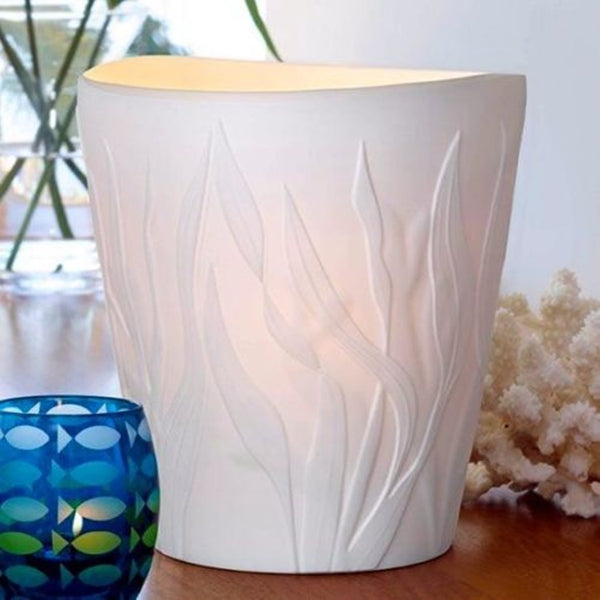 PARTYLITE CORAL SEA WHITE PORCELAIN HURRICANE CANDLE HOLDER w/ TEALIGHT TREE NIB