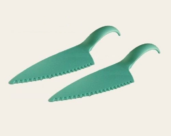 Tupperware 2 MULTI-PURPOSE NOVELTY CUT N SERVE / CAKE SLICE SERVERS LIGHT TEAL