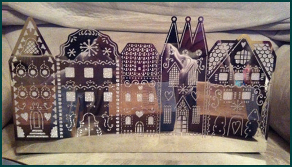 PARTYLITE ENCHANTED GINGERBREAD VILLAGE SILVER MESH METAL TEALIGHT VOTIVE HOLDER - Plastic Glass and Wax