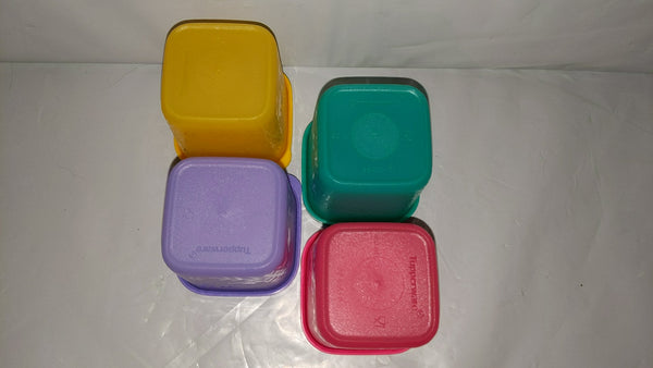 TUPPERWARE SET/4 MINI SQUARE ROUND COLORED 80mL FREEZER MATES PLUS CONTAINERS