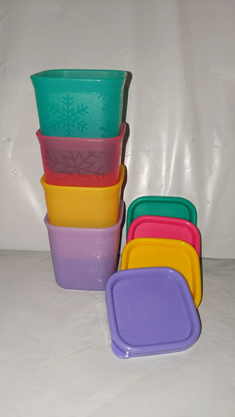 TUPPERWARE SET/4 MINI SQUARE ROUND COLORED 80mL FREEZER MATES PLUS CONTAINERS