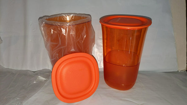 Tupperware SET/2 Preludio ACRYLIC Watercolor DELUXE SQUARE TUMBLERS w/ COASTERS ORANGE 400mL / 14-oz