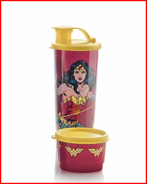 TUPPERWARE 2-Pc DC COMIC On-the-Go Snack Set Tumbler & Snack Cup - AQUAMAN - Plastic Glass and Wax ~ PGW