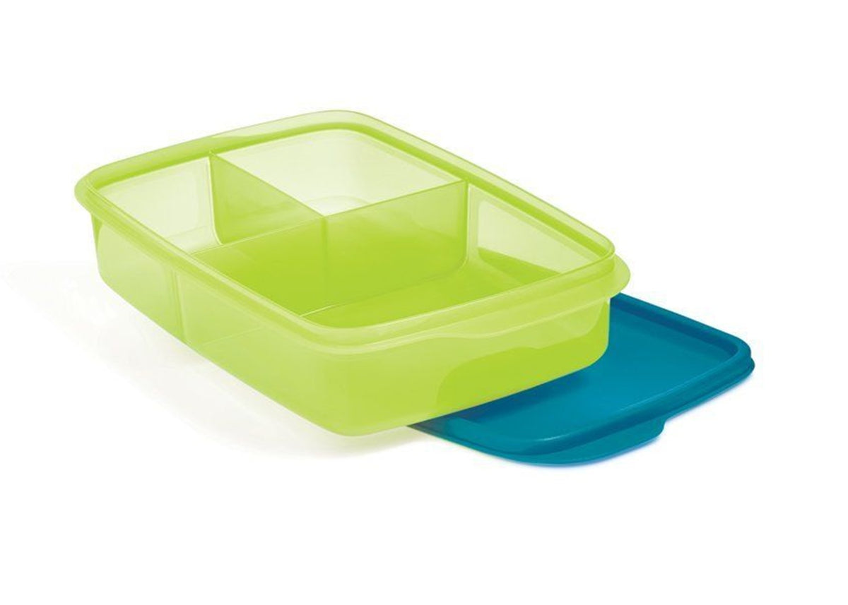 TUPPERWARE SIDE BY SIDE LUNCH-IT DIVIDED DISH / CONTAINER AZURE LIGHT –  Plastic Glass and Wax ~ PGW