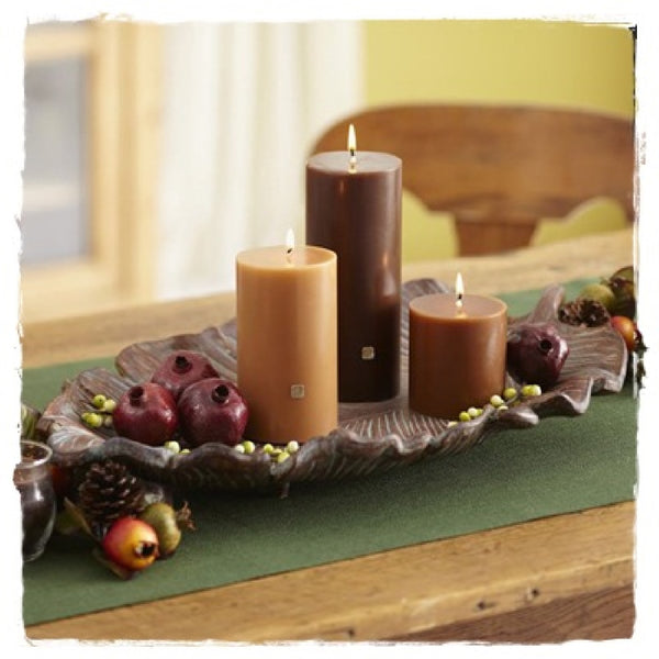 PartyLite SCULPTED LEAF PILLAR GARDEN TRAY LONG CANDLE HOLDER PLATTER NIB - Plastic Glass and Wax ~ PGW