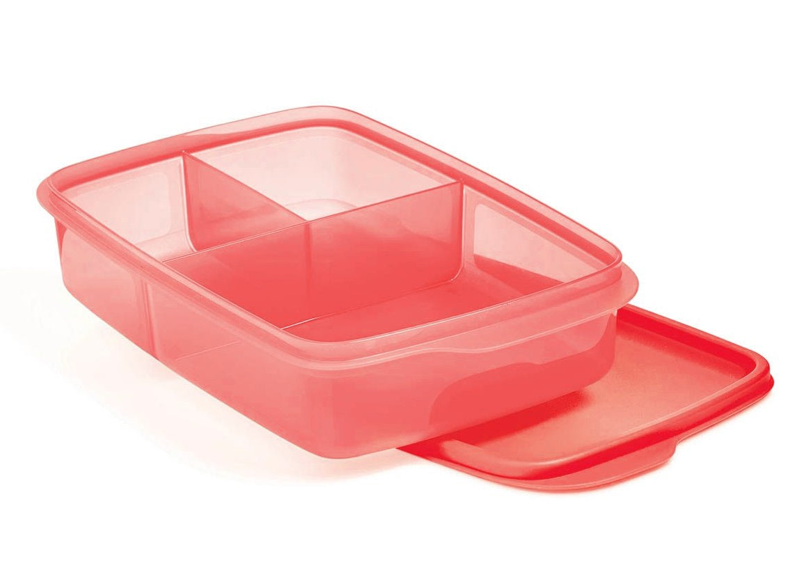 TUPPERWARE LARGE RECTANGLE LUNCH-IT DIVIDED DISH / CONTAINER GUAVA MEL –  Plastic Glass and Wax ~ PGW