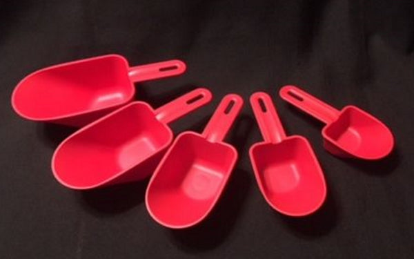 TUPPERWARE Set of 5 HOLIDAY RED Measuring Cups / Canister Modular Mates SCOOPS - Plastic Glass and Wax ~ PGW
