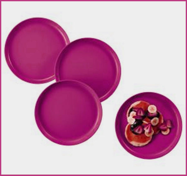 TUPPERWARE LARGE ROUND 9.5" HIGH RIMMED NO SPILL PARTY PLATES FUCHSIA KISS PINK - Plastic Glass and Wax