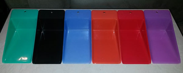 Tupperware 2 COLORED NOVELTY GADGET OPEN HOUSE FLAT CANISTER SCOOPS - Plastic Glass and Wax