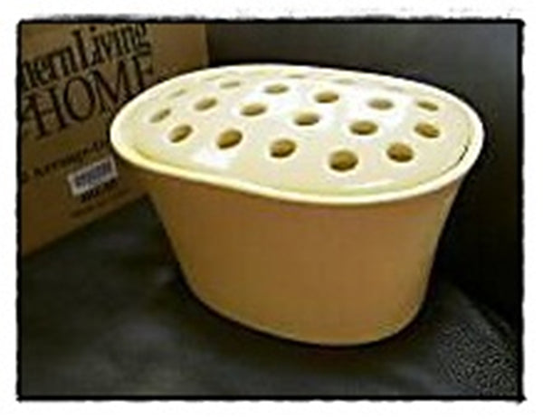 Southern Living AT HOME GLAZED CERAMIC POTTERY ARRANGE IT EASY OVAL BUTTER YELLOW VASE w/ FROG - Plastic Glass and Wax ~ PGW