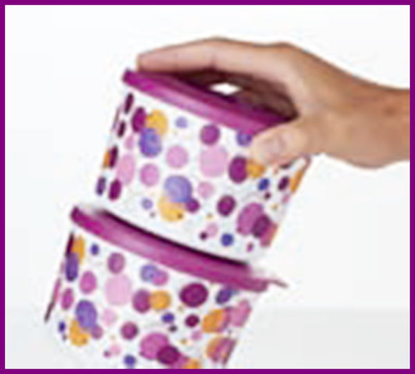 TUPPERWARE 2 ART OF SPRING FLORAL SNAP TOGETHER DESSERT SNACK CUPS FUCHSIA PINK SEALS - Plastic Glass and Wax