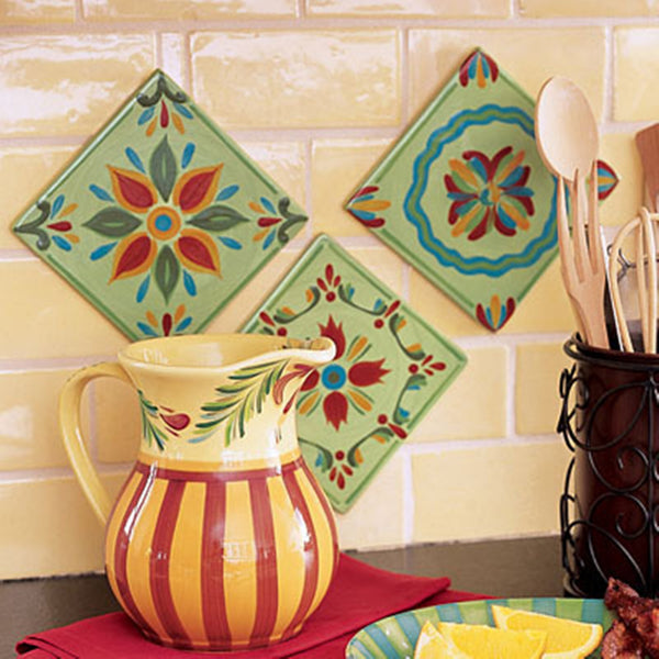 SOUTHERN LIVING AT HOME GAIL PITTMAN PROVENCE TRIVET TRIO ~ 3 SQUARE WALL ART PLAQUES - Plastic Glass and Wax ~ PGW